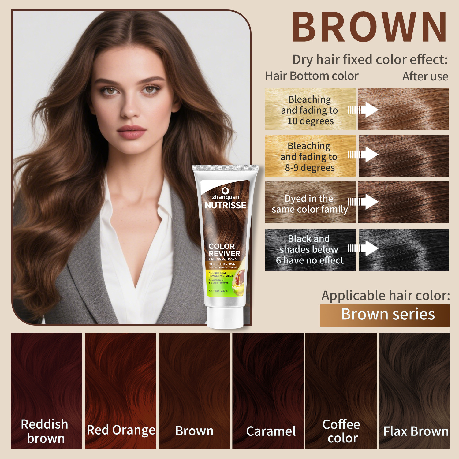 Brown hair mask, 230 ml, color fix