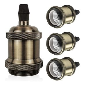 Cross-Border Retro E27 Aluminum Shell Die-Cast Copper Ceramic Lamp Holder E26 Aluminum Lamp Holder Cup Chandelier Lamp Accessories with Lock
