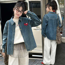 童衬衫2026春秋装新款女童洋气卡通牛仔衬衫中大儿童潮流衬衣上衣