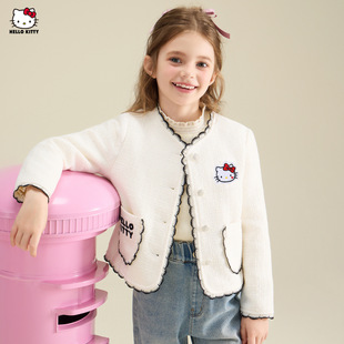 Hello Kitty Girls Autumn Chanel Style Coat 2025 New Cartoon Medium and Big Children's Western Style Exquisite