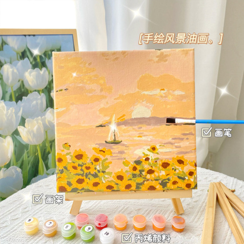 Digital oil painting diy student hand-painted living room bedroom decoration painting children's hand-filled coloring painting landscape oil painting set