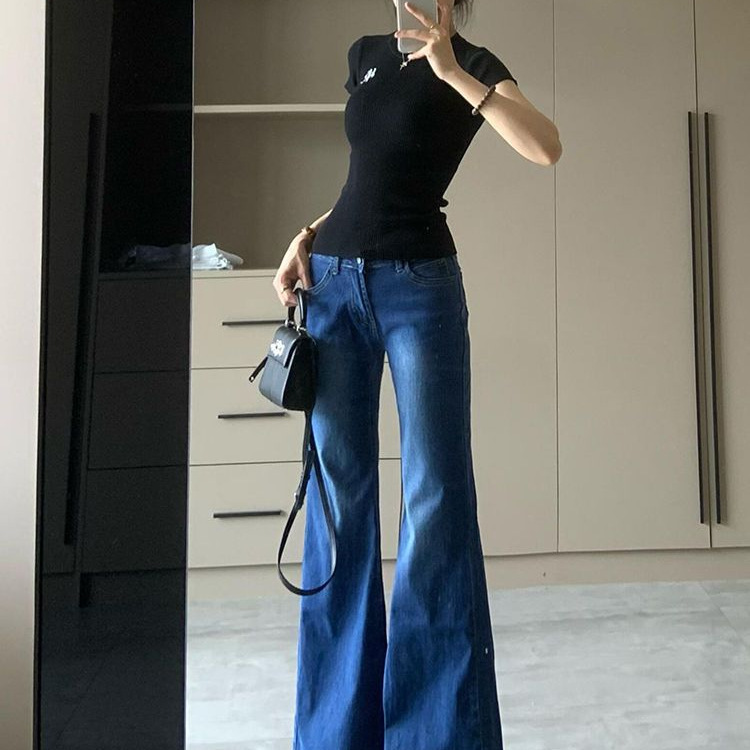 2025 Sexy Niche Fashion Low Waist Micro-flare Jeans Spring Spice Girls All-match Slimming Trousers