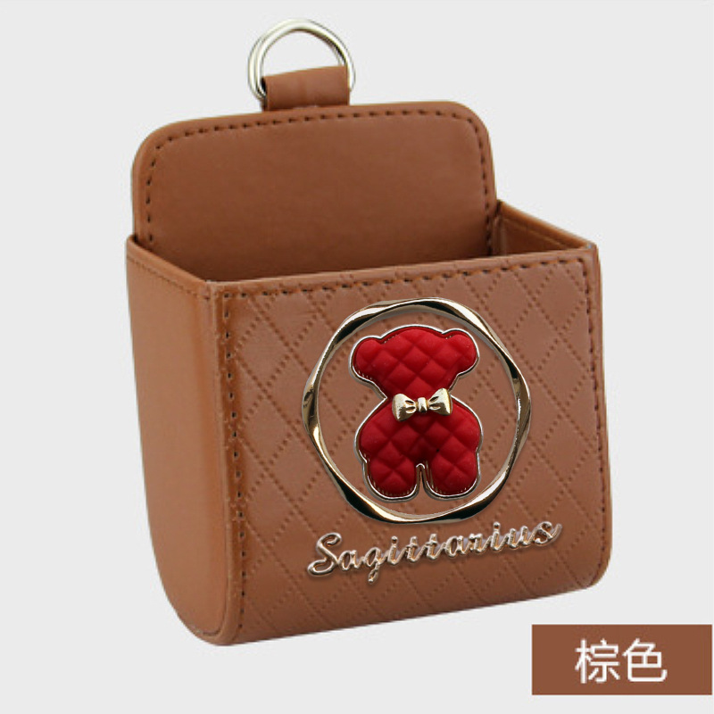 Bolsa de almacenamiento de salida de aire del automóvil bolsas de colgar de teléfonos móviles creativas de metal osos pequeños cajas de almacenamiento de artículos de automóvil almacenamiento de suspensión