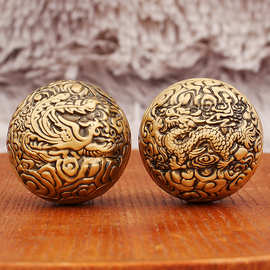 黄铜龙凤核桃手球手把件复古老人锻炼手指铜器纯铜盘玩一对转转球