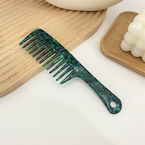 Korean Personality Retro Acrylic Handheld Hair Comb, Girl's Dormitory Long Handle Stylish Hairbrush, Acrylic Pattern Fashion Comb
