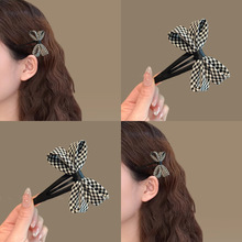 黑白格子控纯手工布艺蝴蝶结发夹BB夹边夹百搭刘海夹韩版侧边碎发