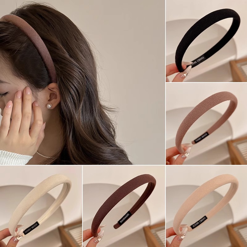 Diadema fina de color café de otoño e invierno para mujer 2025 nueva diadema de lavado de cara de cabello sensible a la presión de alta calidad, parte superior del cráneo alto, tocado de paquete de cabello antideslizante