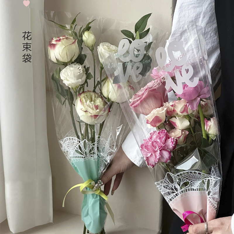 New Lace Multi-Bag Transparent Flower Packaging Opp Bag Valentine's Day Printed Waterproof Bouquet Packaging Multi-Bag