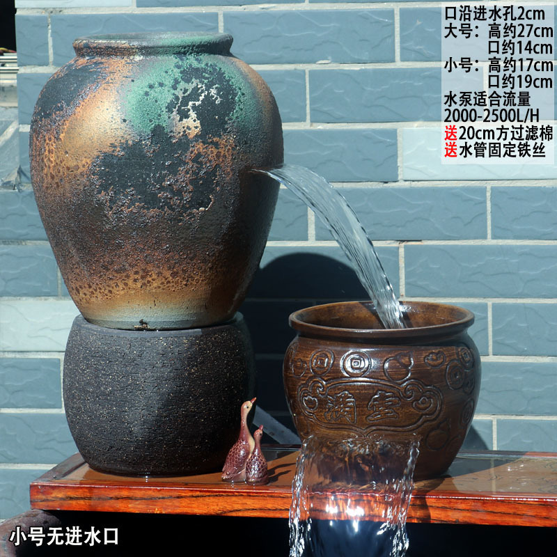 クリエイティブな滝の瓶カットセラミックフィルター流水酸素化造園循環魚水槽魚池流水瓶大|undefined