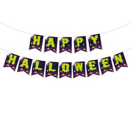 跨镜新款万圣节紫色南瓜字母燕尾旗恐怖幽灵城堡横幅拉旗派对彩旗