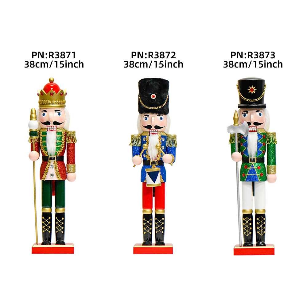 Shangxin 38cm polvo brillante cascanueces ornamentos artesanías de madera pintadas rey tambor fábrica transfronteriza al por mayor
