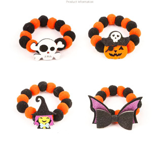 Cross-Border Halloween Pet Collar Ghost Dog Collar Elastic Rope Hair Ball Cat Necklace Hat Accessories Wholesale