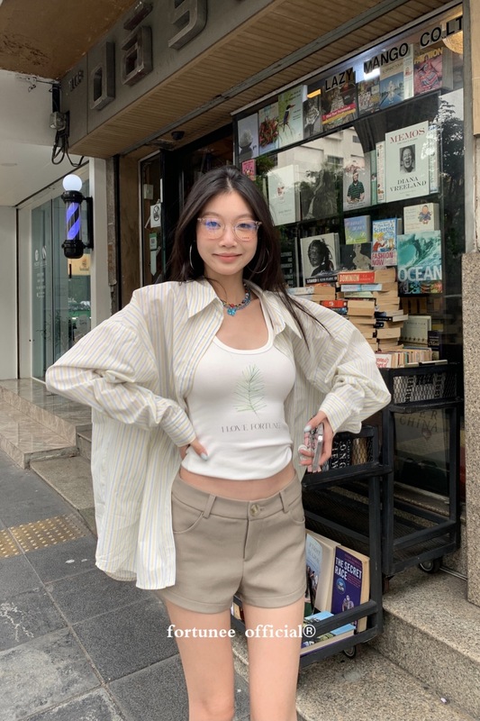 fortunee  春夏条纹长袖衬衫女韩版宽松休闲显瘦慵懒风中长款上衣|undefined