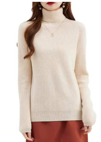 Suéter de lana para mujer con cuello alto, jersey acanalado, corte holgado, tejido de punto, lana fina, elegante para ir al trabajo.