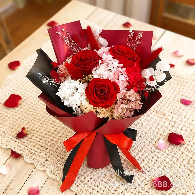 跨境批发永生花玫瑰花花束情人节母亲节花礼摆件装饰节日送礼物