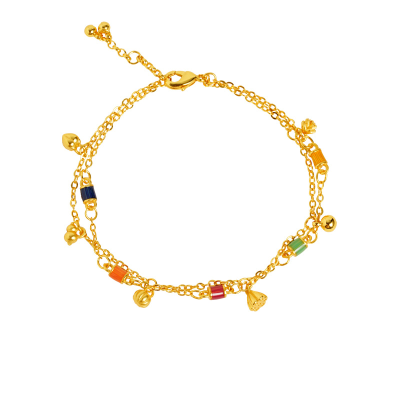 Gufasha oro retro color esmalte artesanía pulsera de lótus, diseño de tendencia nacional, joyería al por mayor