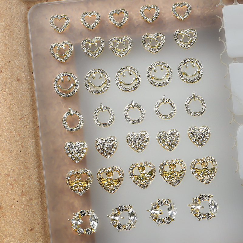 Trendy Alloy Nail Art Simple Heart Smiley Face Full Rhinestone Nail DIY Decorations