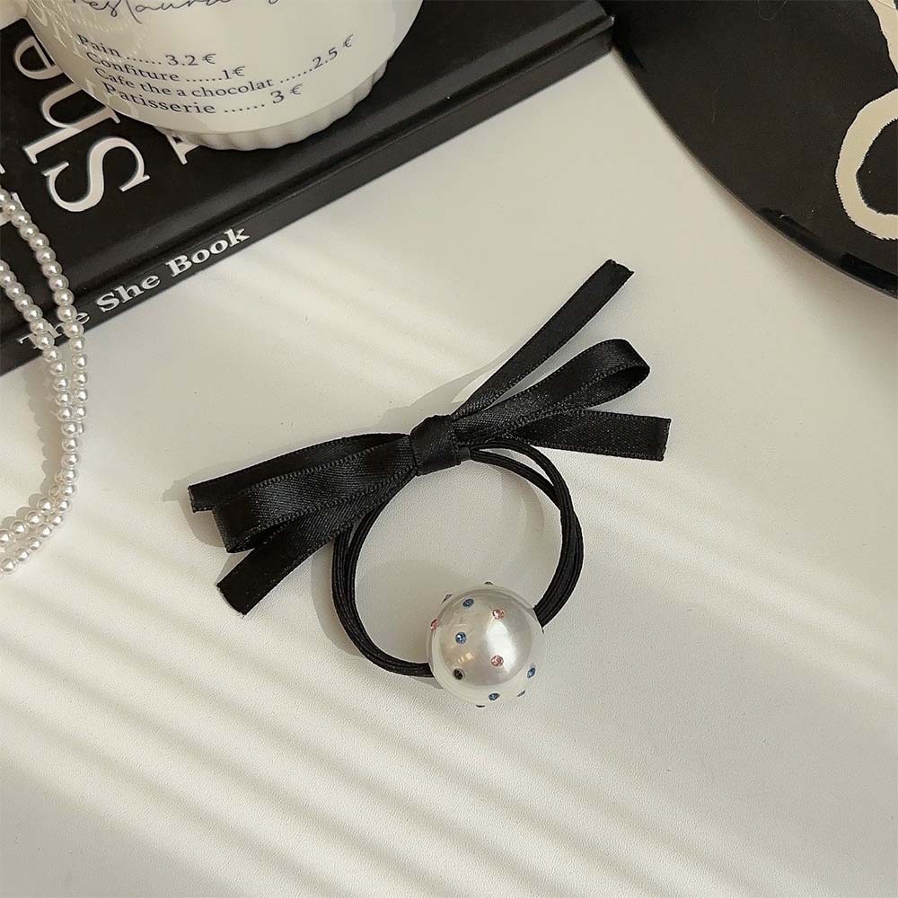 Nuevo diamante flash perla arco negro correa de goma color perforación alta cuerda de cabello elástica de moda anillo de cabello cuerda nueva adornamiento para el cabello