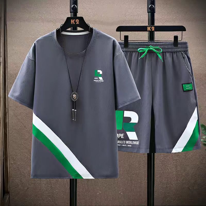 Youth new short sleeve loose leisure sports suit wholesale spring and summer a set of handsome men's two pieces