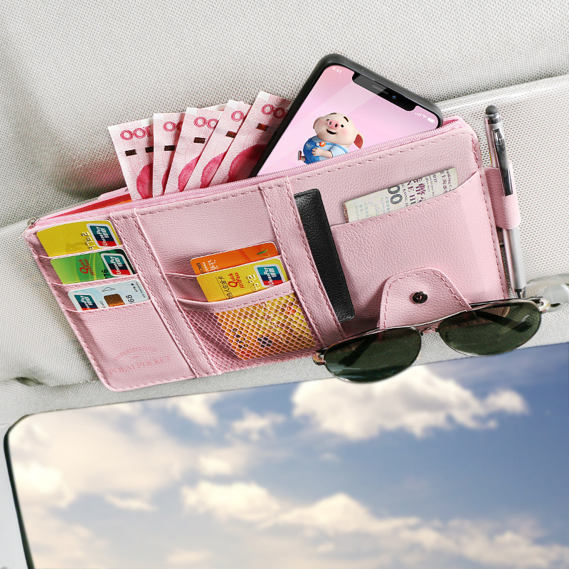 Car Sun Visor Card Holder, Glasses Holder, Zipper Car Bill, Mobile Phone Id Holder, Storage Bezel, Cross-Border