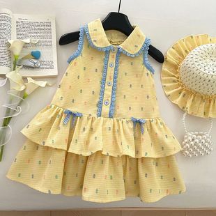 2025 Summer Girls Dress Little Girl Lace Sleeveless Princess Dress Holiday Style Tank Top Cross-Border Dropshipping