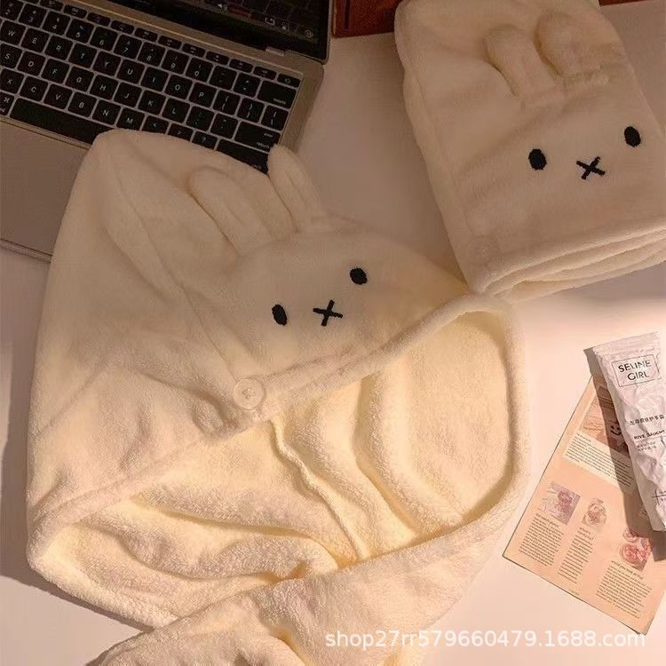 米菲兔干发帽长耳兔女珊瑚绒强力吸水速干不掉毛洗头家用干发宿舍