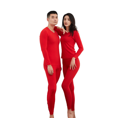 Cashmere silk Chinese red animal year thermal underwear new women's and men's red seamless suit autumn clothes and autumn trousers