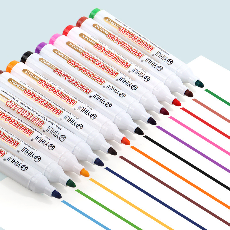 Yihui large capacity 12 color water-based pen erasable whiteboard pen office writing board thick head message marker wholesale