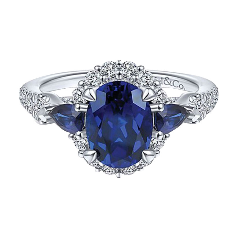 Yingqi wish explosions blue denier-shaped water drop zircon. Europe and the United States Diamond Gem engagement ring wholesale