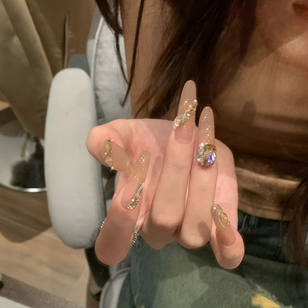 10 piezas de cinta desnuda a través del hielo perforar el clima de desgaste de uñas piezas de uñas puras para una sensación fría parche de uñas de alta calidad desmontable
