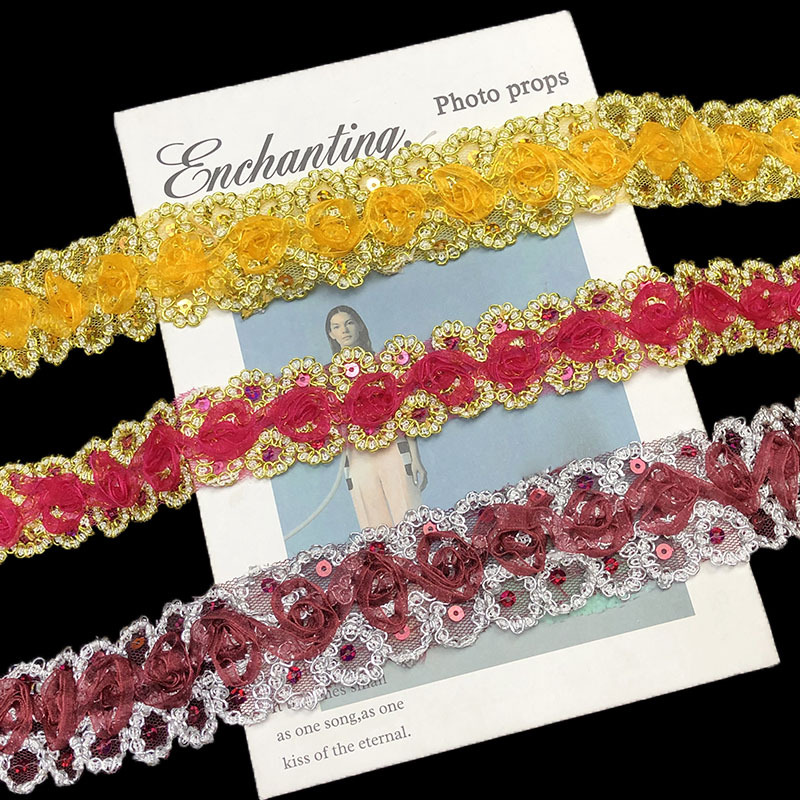 现货金线车骨亮片花边批 diy新娘服装舞台服刺绣花边装饰辅料lace