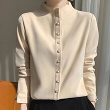 秋冬加厚双面德绒衬衫女纯色磨毛保暖半高领内搭打底长袖衬衣开衫