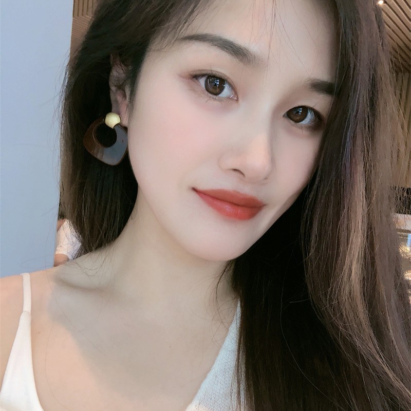 复古美拉德醋酸哑金几何形耳坠简约耳扣电镀18K真金时尚百搭耳饰|undefined