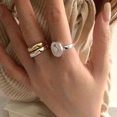 925 Pure Silver Korean Style Unique Elliptical Ring with Plain Face Single Circle Gold Finger Ring, Simple and Refined, Light Luxury Accessory
