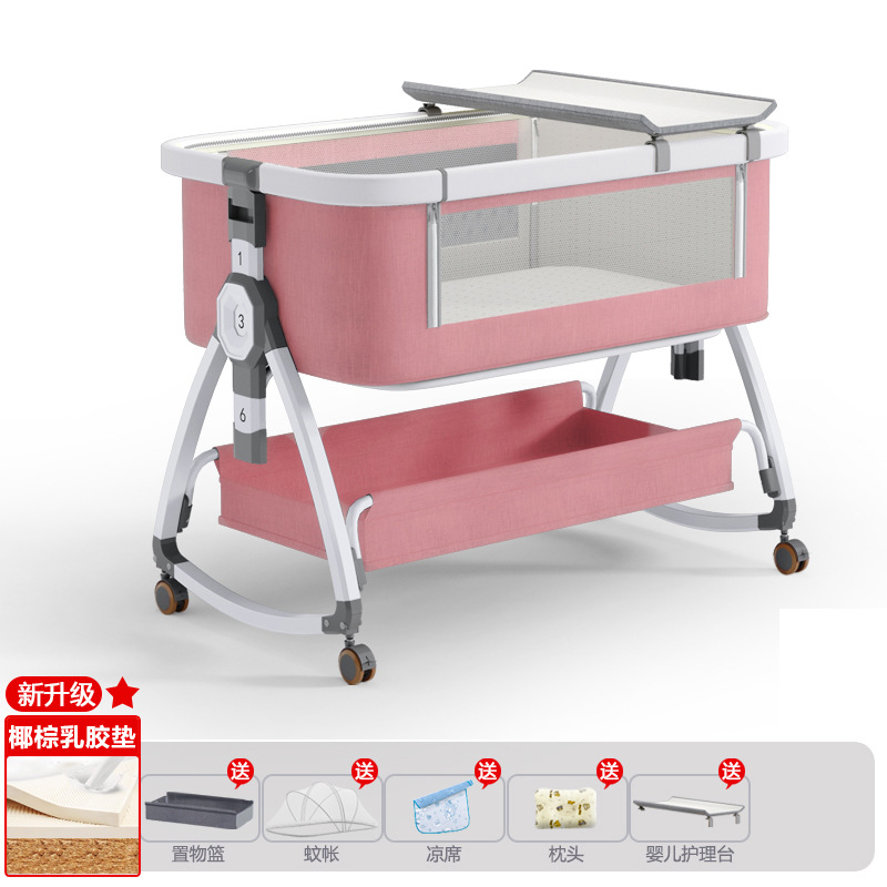 Cuna de bebé recién nacido cama costura Cama grande Baby Shaker BB cama de los niños cuna cama multifuncional móvil plegable image 68