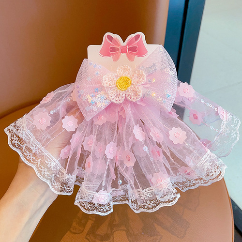 Hair clip for children, fairy-like lace ribbon bow hair pin for girls, temperament top clip for little girls, head accessory