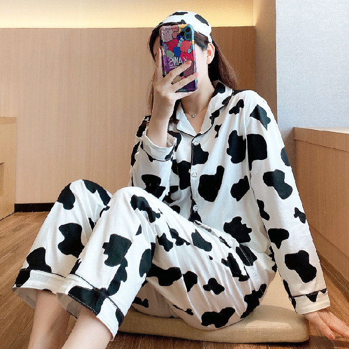 Estilo coreano pijamas de las mujeres a cuadros lindo primavera y otoño invierno cardigan solapa manga larga Comercio exterior vestir prendas exteriores homewear traje