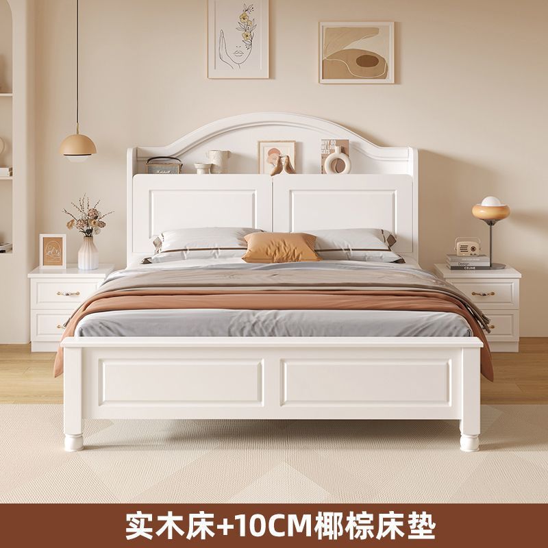 Cama americana de madera maciza 1,5 m Cama doble minimalista moderna 1,8x2m Dormitorio principal Casa de familia 1,2 m Cama individual de madera