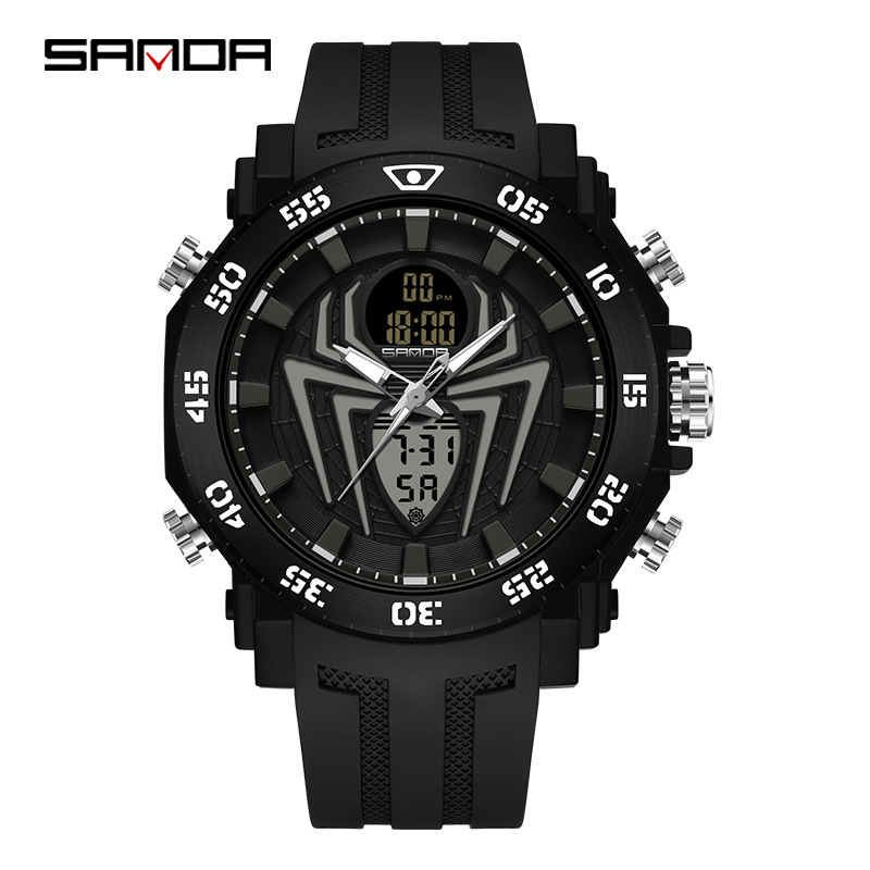SANDA 6111 moda creativa Araña doble pantalla hombres y mujeres adolescentes reloj electrónico reloj multifuncional