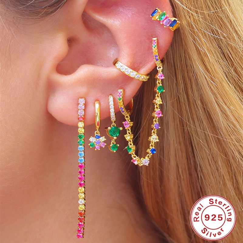 Water Droplets, Flower Pattern 1 Piece 925 Sterling Silver Zircon Water Droplets Flower Drop Earrings
