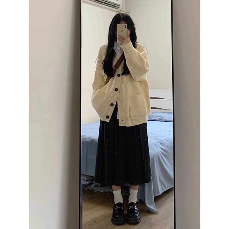 深秋初冬毛衣搭配一整套微胖流行盐系奶系穿搭连衣裙子两件套装女|undefined