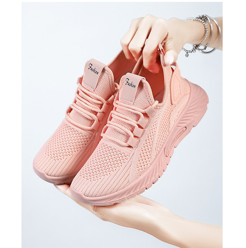 Cross-Border Plus Size Casual Breathable Sneakers Women's Versatile Solid Color Running Shoes_voghion.com
