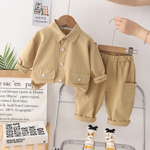  Autumn New Boys Workwear Cardigan Long Sleeve Two-piece Set Boy Baby Casual Pants Suit Dropshipping