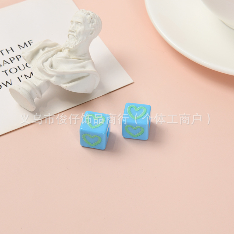 彩色串珠方块爱心手机链6mm大孔珠子diy饰品配件亚克力手工印花|undefined