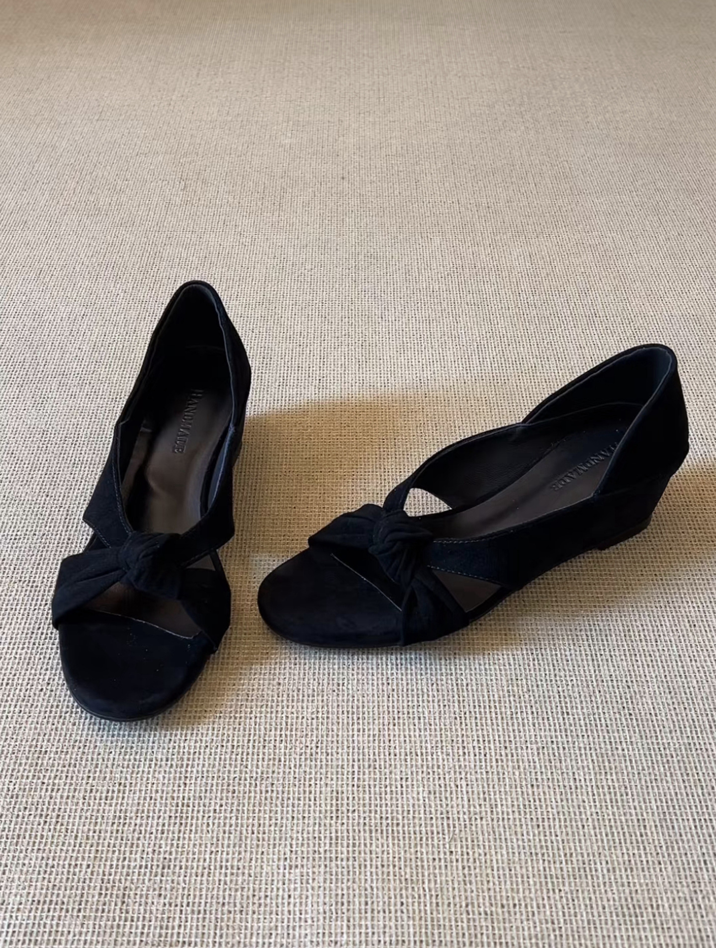 Sandal cao gót nữ hở mũi dây buộc chéo da lộn phong cách La Mã — màu nâu chi tiết 11