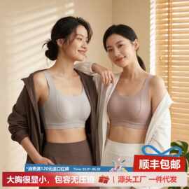 大胸显小超薄无痕纸片人内衣女无钢圈兔耳杯防下垂提拉大码文胸罩
