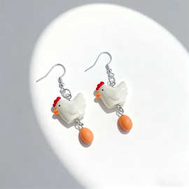 欧美跨境热销创意立体树脂母鸡生蛋吊坠耳环趣味动物小鸡个性耳环