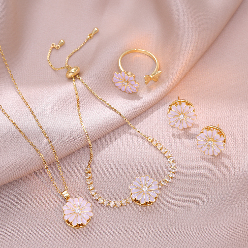 35g Weight Jewelry Set Classification Wholesale Jewelry Elegant Flower Titanium Steel Copper Diamond Jewelry Set
