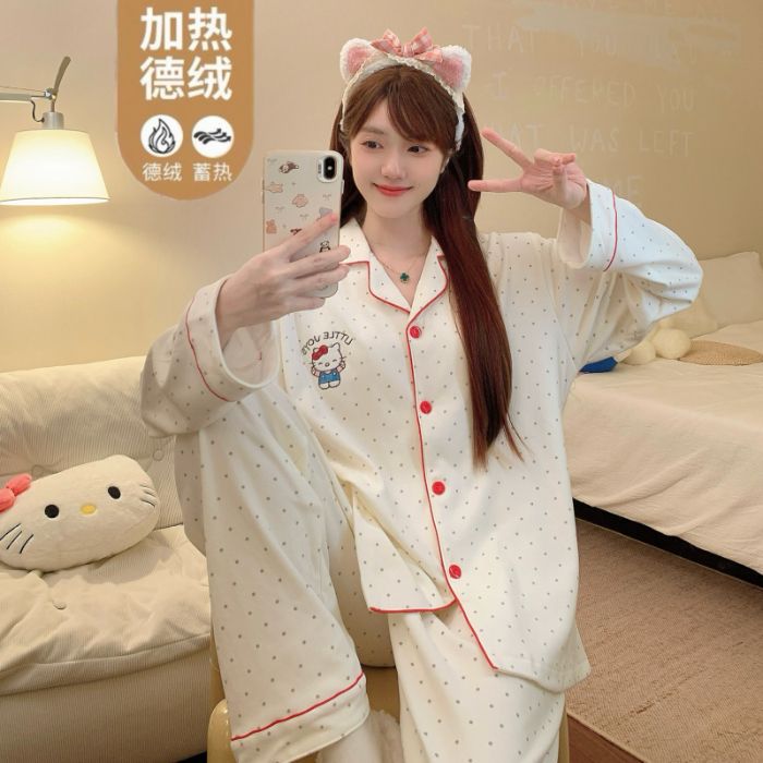 Al por mayor transfronterizo otoño y invierno nueva explosión Cardigan manga larga calentamiento de dos piezas pijamas de mujer set de ropa de casa