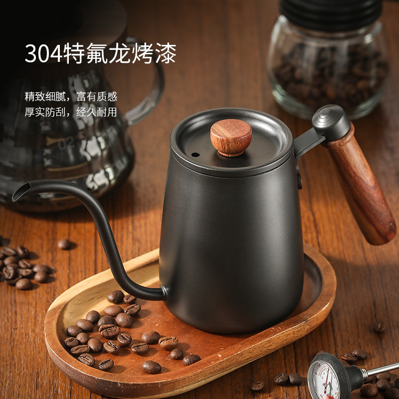 304 commercial coffee appliance solid wood handle household slender mouth stainless steel hand coffee pot cross-border wholesale